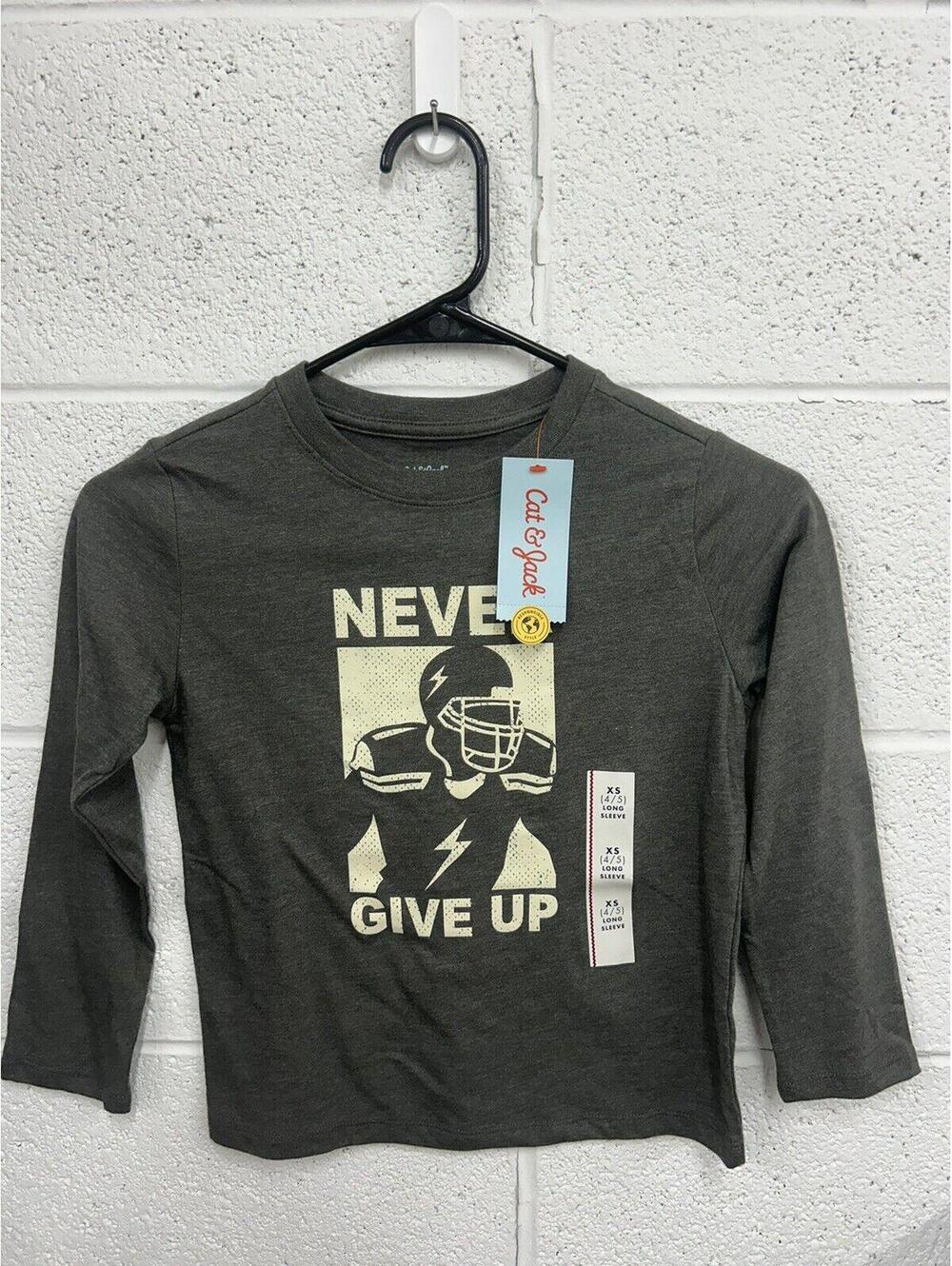 Cat & Jack ‘Never Give Up’ Dark Gray Long Sleeve Graphic Shirt (Child XS-4/5)